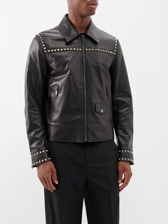 Кожаная куртка с декором rockstud Valentino Garavani, черный