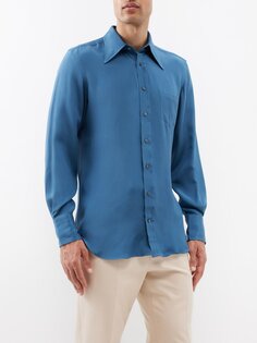 Шелковая рубашка оверсайз с воротником Husbands Paris, синий
