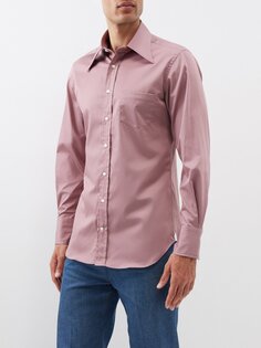 Рубашка из хлопкового сатина с завышенным воротником Husbands Paris, розовый