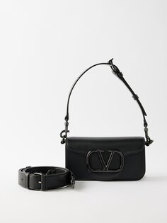 Миниатюрная кожаная сумка через плечо locò с v-образным логотипом Valentino Garavani, черный