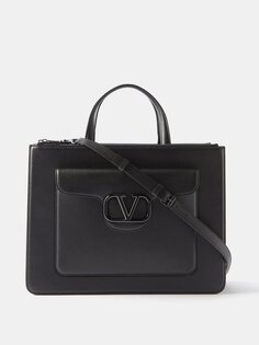 Кожаный портфель с логотипом v Valentino Garavani, черный