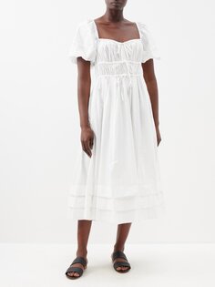 Хлопковое платье миди palma с лифом и кулиской Ulla Johnson, белый