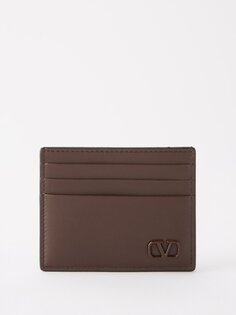 Кожаный картхолдер с v-логотипом Valentino Garavani, коричневый