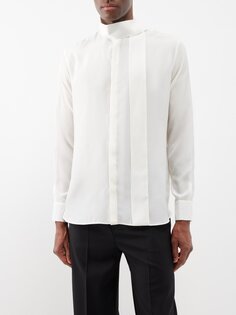 Рубашка из стираного шелка с завязками на воротнике Valentino Garavani, белый
