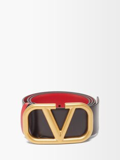 Двусторонний кожаный ремень с логотипом v Valentino Garavani, черный