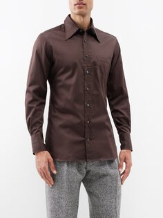 Хлопковая рубашка узкого кроя с воротником оверсайз Husbands Paris, коричневый