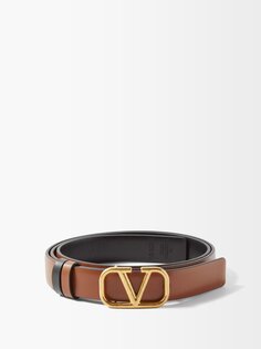 Узкий двусторонний кожаный ремень с v-образным логотипом Valentino Garavani, коричневый