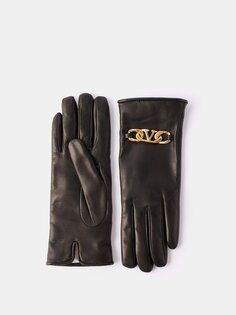 Кожаные перчатки v-logo с цепочкой Valentino Garavani, черный
