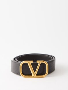 Кожаный ремень с v-образным логотипом Valentino Garavani, черный