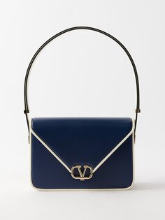 Кожаная сумка на плечо с буквенным логотипом и v-образным логотипом Valentino Garavani, синий