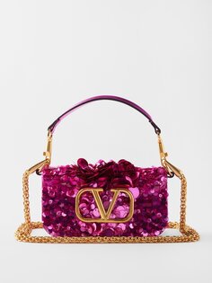 Маленькая кожаная сумка через плечо locò с пайетками Valentino Garavani, розовый