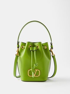 Миниатюрная кожаная сумка-ведро с v-логотипом Valentino Garavani, зеленый