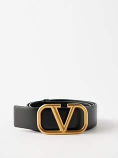 Ремень из зерненой кожи с логотипом v Valentino Garavani, черный