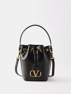Миниатюрная кожаная сумка-ведро с v-логотипом Valentino Garavani, черный