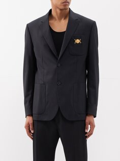 Шерстяной костюмный пиджак с декором medusa head Versace, черный