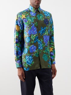 Рубашка из шелка с принтом wildflower west Versace, зеленый
