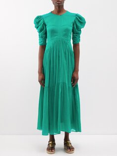 Платье bealisa из смесового хлопка с объемными рукавами Isabel Marant, зеленый