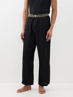 Пижамные брюки из жаккардового атласа с логотипом Versace, черный