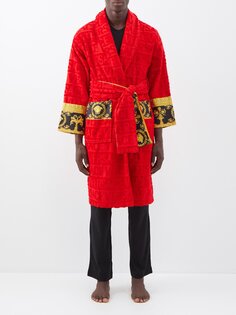 Халат из жаккардового хлопка с логотипом i love baroque Versace, красный