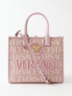 Маленькая сумка-тоут из жаккардовой парусины с логотипом Versace, розовый