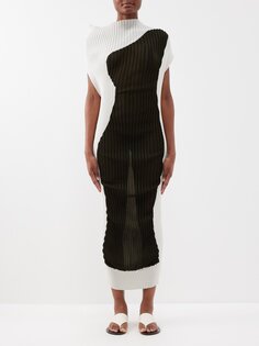 Платье миди в стиле колор-блок со складками Issey Miyake, серый