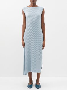 Платье из технического плиссированного джерси с асимметричным подолом Issey Miyake, синий