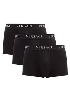 Комплект из трех жаккардовых трусов с логотипом из смесового хлопка. Versace, черный