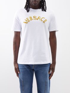Хлопковая футболка seashell baroque с вышитым логотипом Versace, черный