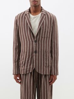 Полосатый льняной пиджак Itoh, коричневый