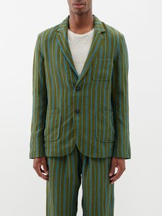 Полосатый льняной пиджак Itoh, зеленый