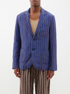 Однобортный льняной пиджак в полоску Itoh, синий