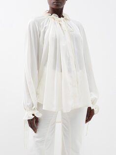 Блуза из шелкового крепдешина с рюшами Victoria Beckham, белый