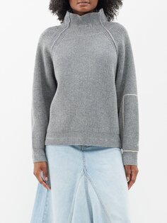 Шерстяной свитер оверсайз с высоким воротником Victoria Beckham, серый
