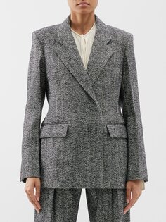 Однобортный пиджак из смесовой шерсти Victoria Beckham, черный