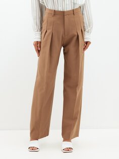 Плиссированные брюки с завышенной талией Victoria Beckham, коричневый