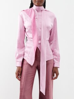 Блуза из жатого атласа с воротником-шарфом Victoria Beckham, розовый
