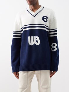 Шерстяной свитер с логотипом-интарсией Wales Bonner, синий