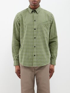Рубашка aster из хлопковой фланели в клетку Wood Wood, зеленый