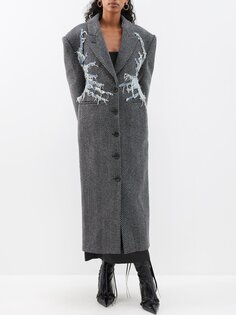 Шерстяное пальто с узором «елочка» из денима Y/Project, серый