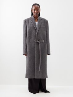 Однобортное пальто из смесовой шерсти с поясом Y/Project, серый