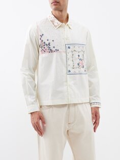 Рубашка для боулинга из хлопкового поплина с цветочной вышивкой YMC, белый