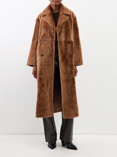 Двубортное пальто из дубленки Yves Salomon, коричневый