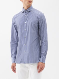 Полосатая рубашка из хлопкового поплина ZEGNA, синий
