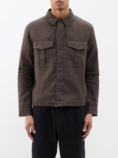 Куртка battle с карманами из смесового льна YMC, коричневый
