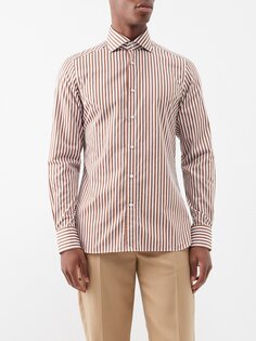 Полосатая рубашка из хлопкового поплина ZEGNA, коричневый
