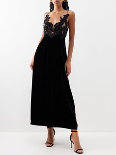 Бархатное платье макси с сенсорной цветочной аппликацией Zimmermann, черный