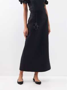 Льняная юбка с цветочным поясом Zimmermann, черный