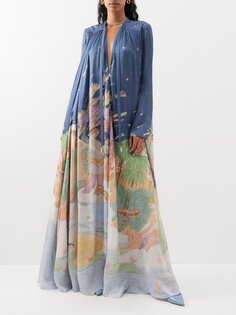 Платье макси из шелкового твила с абстрактным принтом Zimmermann, синий