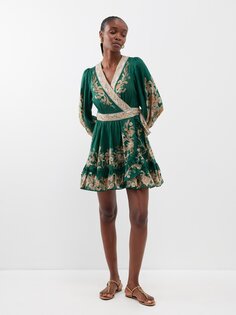 Платье мини из хлопковой вуали с принтом пейсли Zimmermann, зеленый
