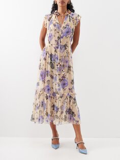 Платье миди из крепа с цветочным принтом Zimmermann, бежевый